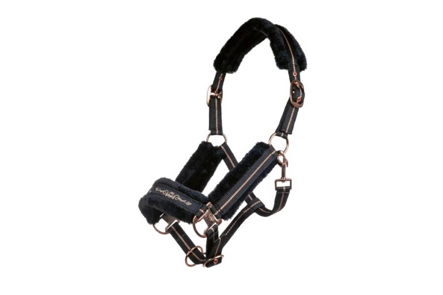  Cabezadas cuadra | Cabezada Cuadra HKM Rosegold Negra/Rosa Oro