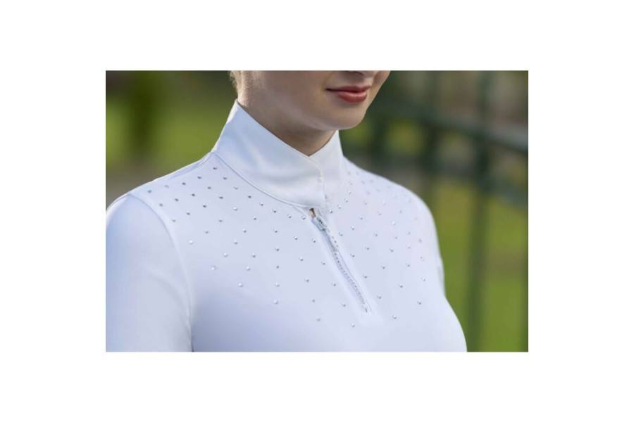 Polo Competición Mujer Manga Corta HKM Skadi Blanco | Calvet