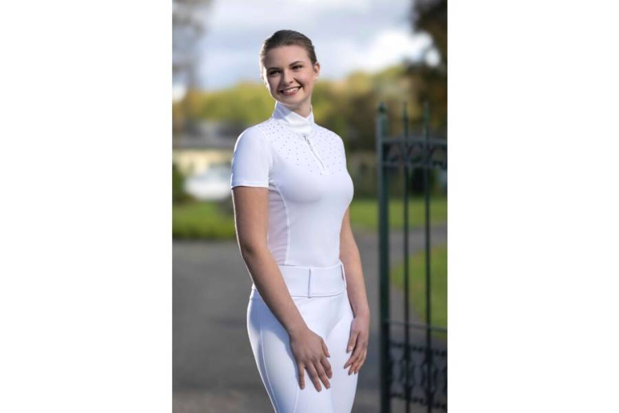 Polo Competición Mujer Manga Corta HKM Skadi Blanco | Calvet