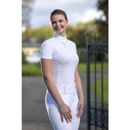 Polo Competición Mujer Manga Corta HKM Skadi Blanco | Calvet