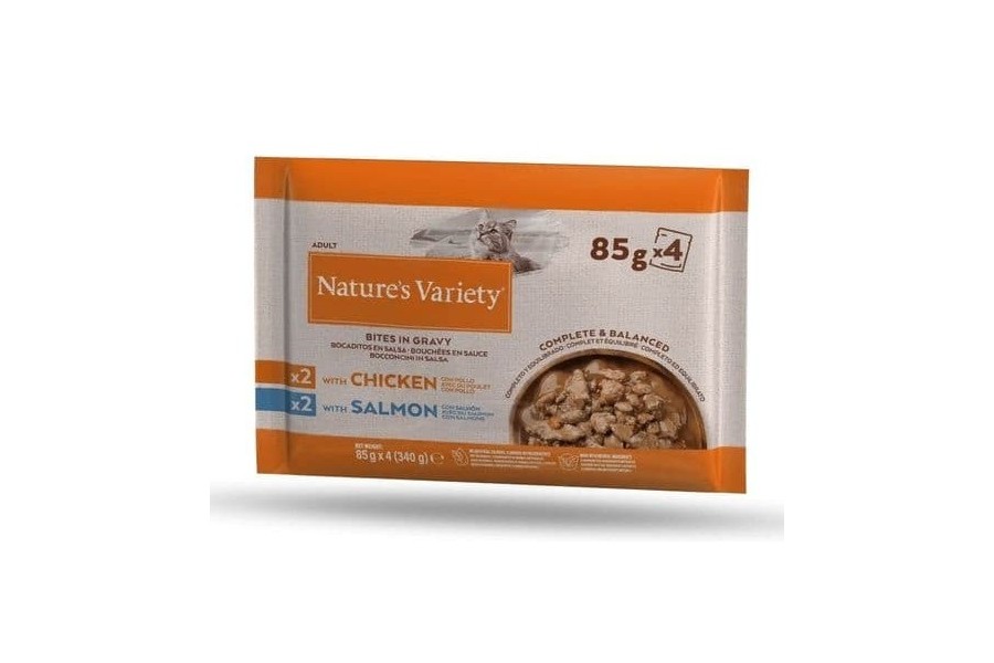 Wet Gato Pack Bocaditos Pollo-Salmón 4X85 g | Calvet Animals i