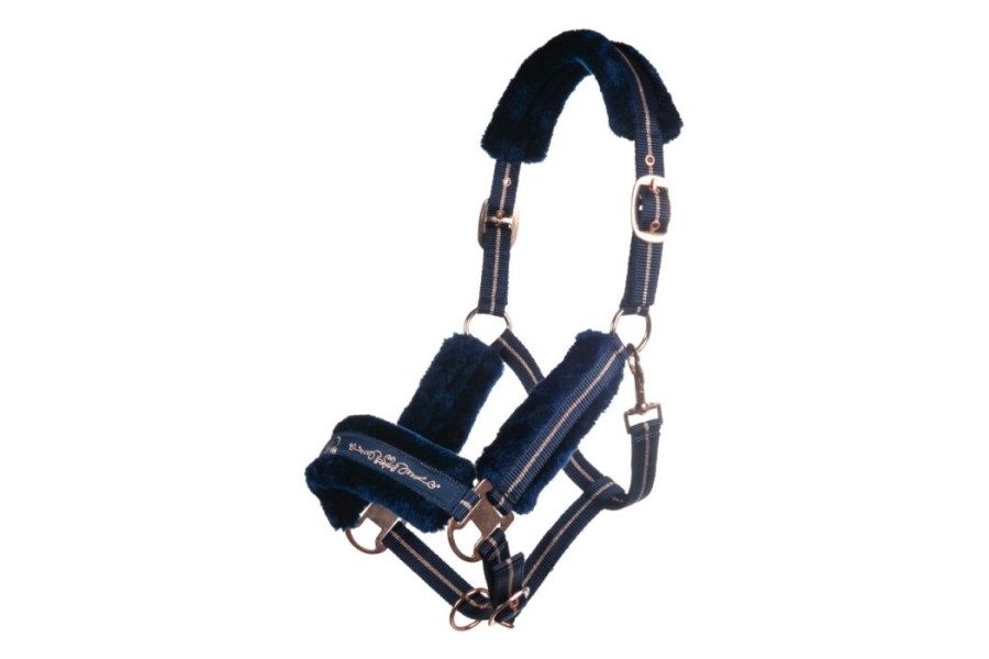 Cabezada Cuadra HKM Rosegold Azul Marino/Rosa Oro | Cabezadas