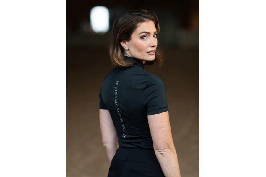 Samarreta Dona Màniga Curta Equestrian Stockholm UV Protecor Negra | Genet
