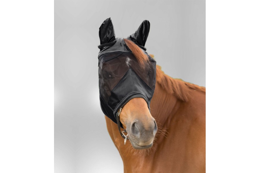 Máscara Con Orejeras Waldhausen Premium Negra | Mantas para caballos
