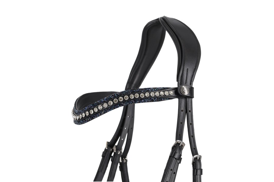 Frontalera Inglesa QHP Skye Negra/Azul Marino | Cabezadas para caballos