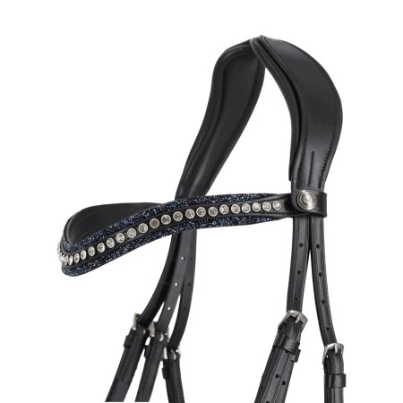 Frontalera Inglesa QHP Skye Negra/Azul Marino | Cabezadas para caballos