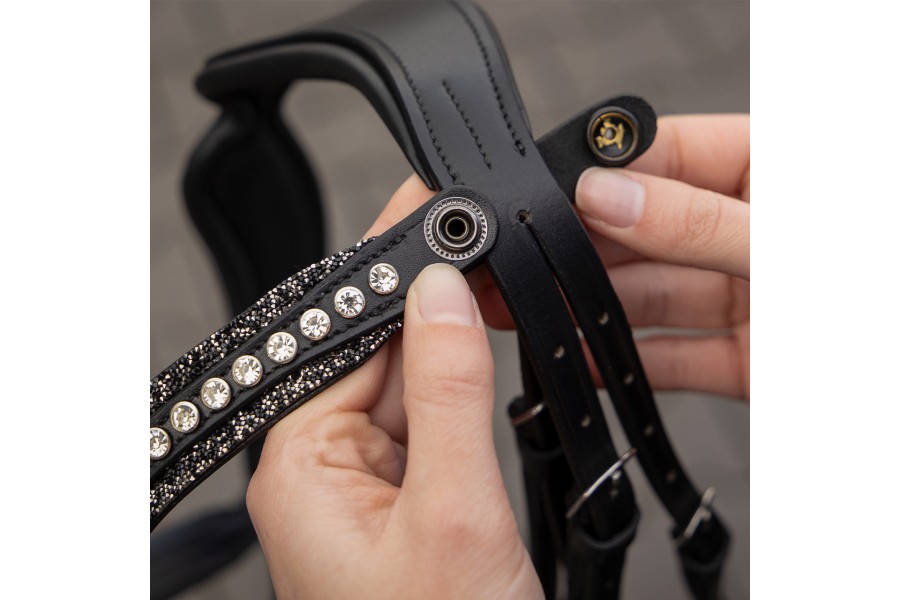 Frontalera Inglesa QHP Skye Negra/Plata | Cabezadas para caballos