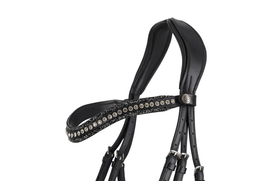 Frontalera Inglesa QHP Skye Negra/Plata | Cabezadas para caballos