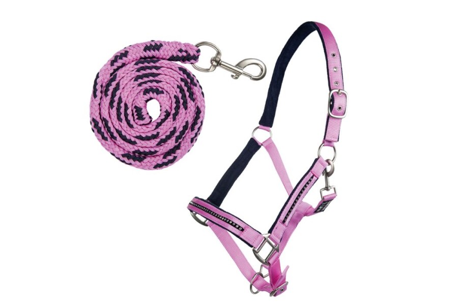 Cabezada Quadra HKM+Cuerda -Crystal- Poni Rosa Azul M.