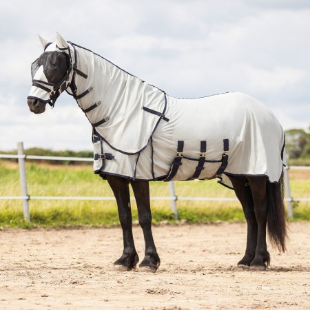 Manta Caballo Verano Antimoscas QHP Con Cuello + Máscara Gris