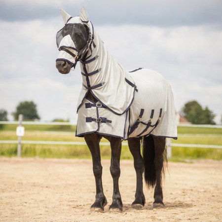 Manta Caballo Verano Antimoscas QHP Con Cuello + Máscara Gris