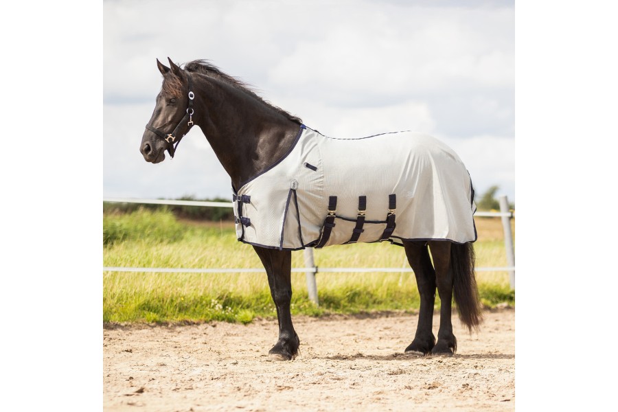 Manta Caballo Verano Antimoscas QHP Con Cuello + Máscara Gris