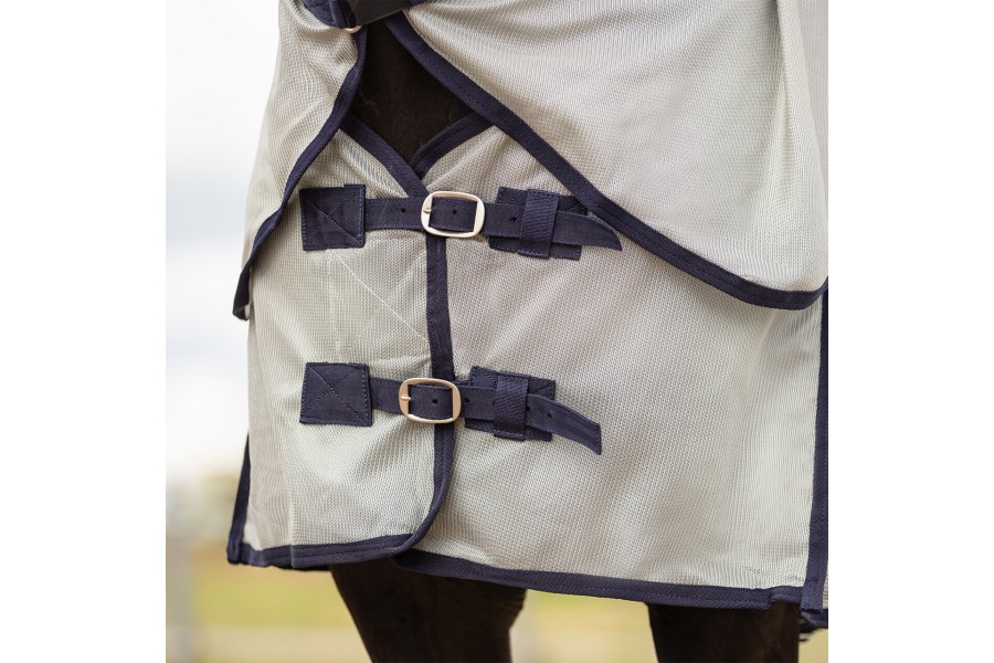 Manta Caballo Verano Antimoscas QHP Con Cuello + Máscara Gris