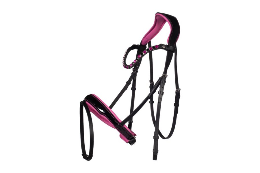 Brida Montar HKM Manchester Negra Fucsia