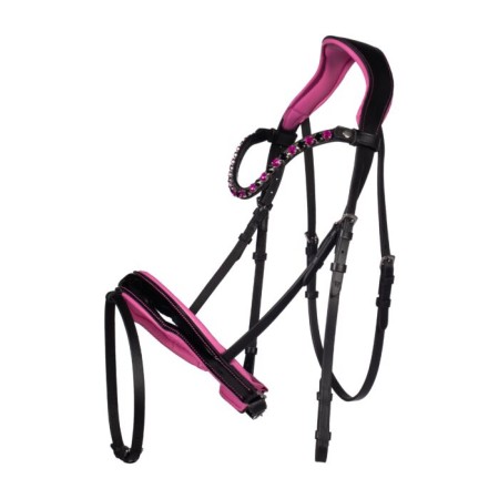 Brida Montar HKM Manchester Negra Fucsia