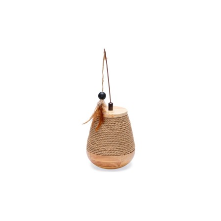 Joguina Gat Fusta Amb Rascador i Plomes 15x15 Cm