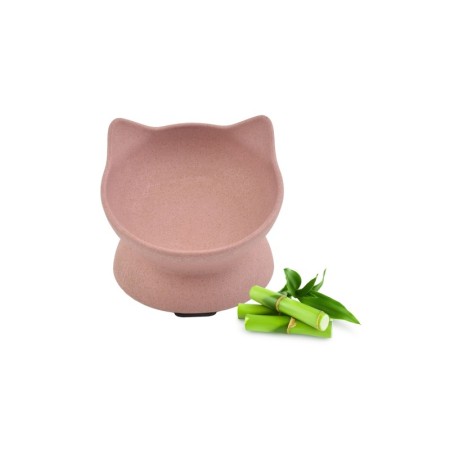 Comedero Gato Bambú Elevado Rosa 140 Ml