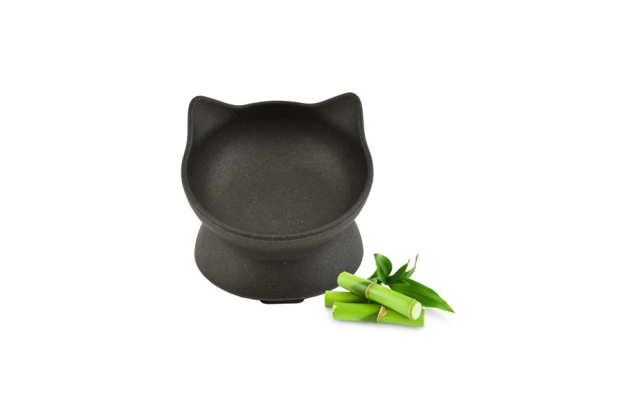 Comedero Gato Bambú Elevado Negro 140 Ml