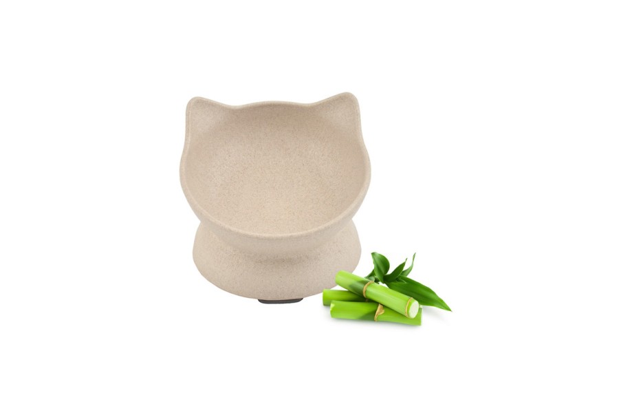 Comedero Gato Bambú Elevado Beige 140 Ml