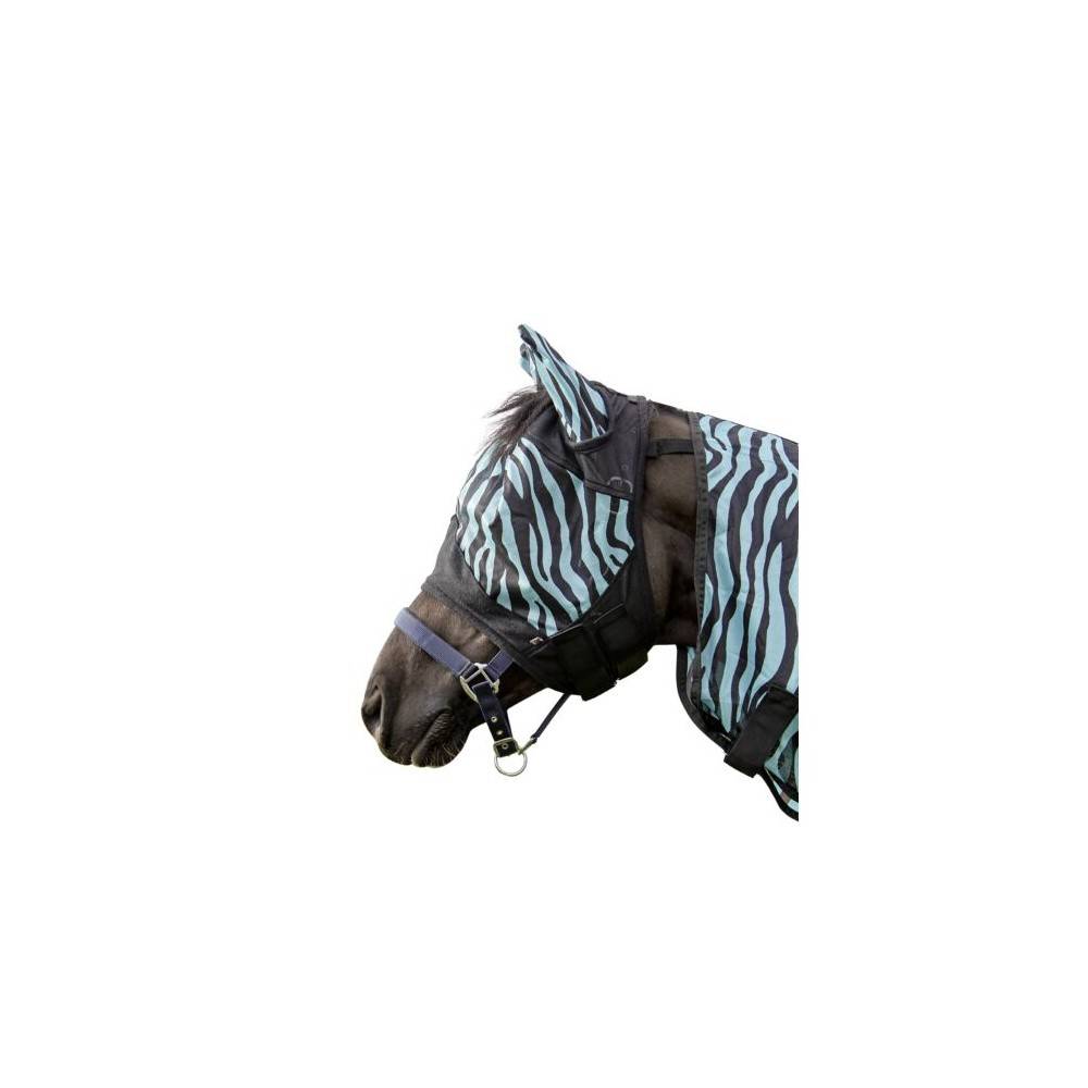 Máscara Con Orejeras HKM Cebra Aqua Agua/Negra | Equestrian. Calvet