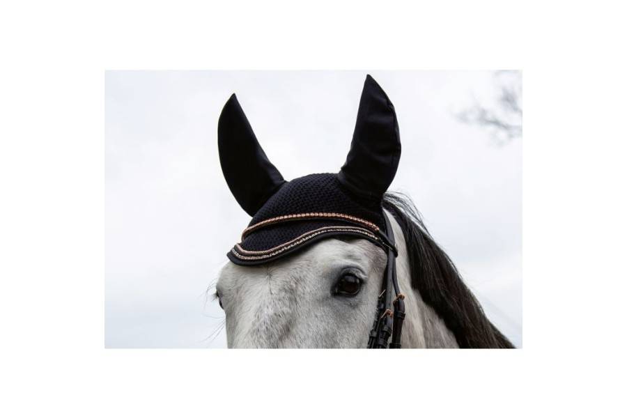 Orejeras HKM RoseGold Glamour Negra/RoseGold | Equestrian. Calvet Animals