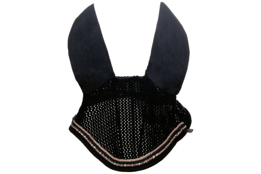 Orejeras HKM RoseGold Glamour Negra/RoseGold | Equestrian. Calvet Animals