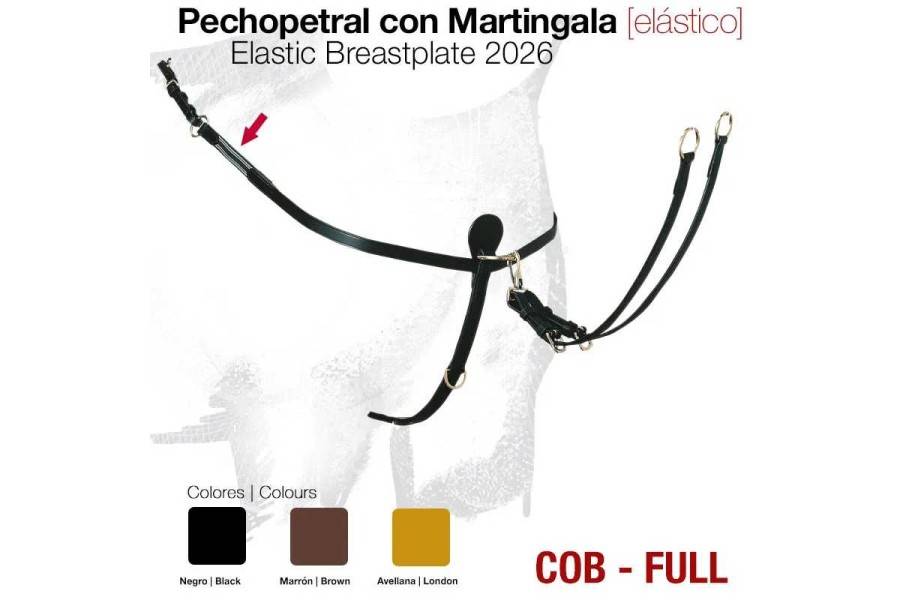 Pechopetral Combinado Martingala Elástico Negro | Equestrian. Calvet