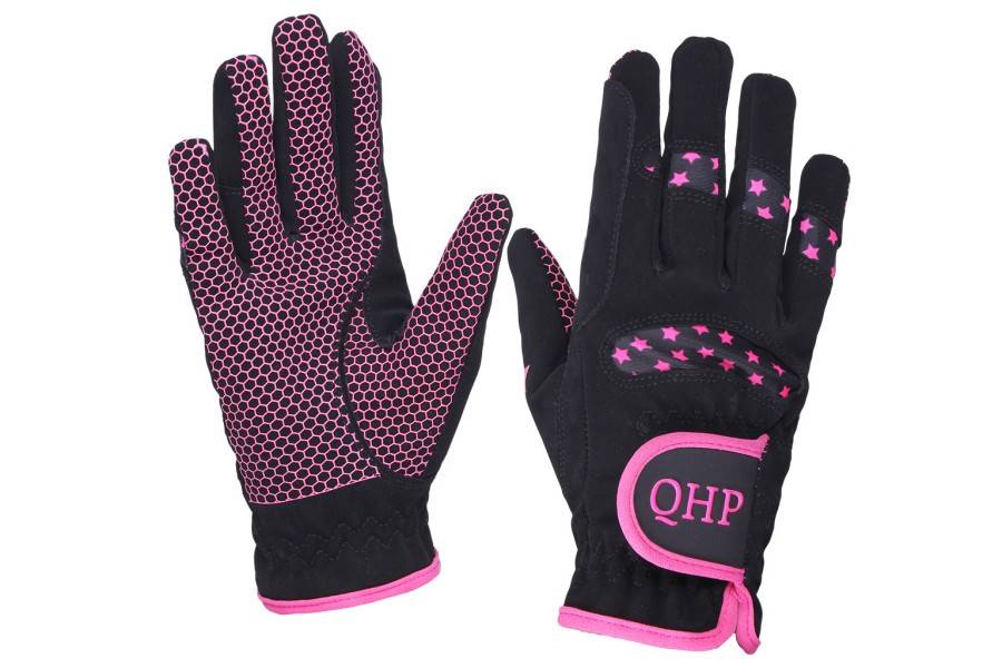 Guantes QHP Multi Star Negro/Fucsia Júnior | Equestrian. Calvet Animals i