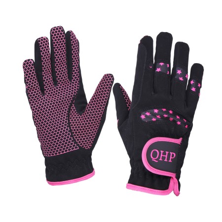 Guantes QHP Multi Star Negro/Fucsia Júnior | Equestrian. Calvet Animals i