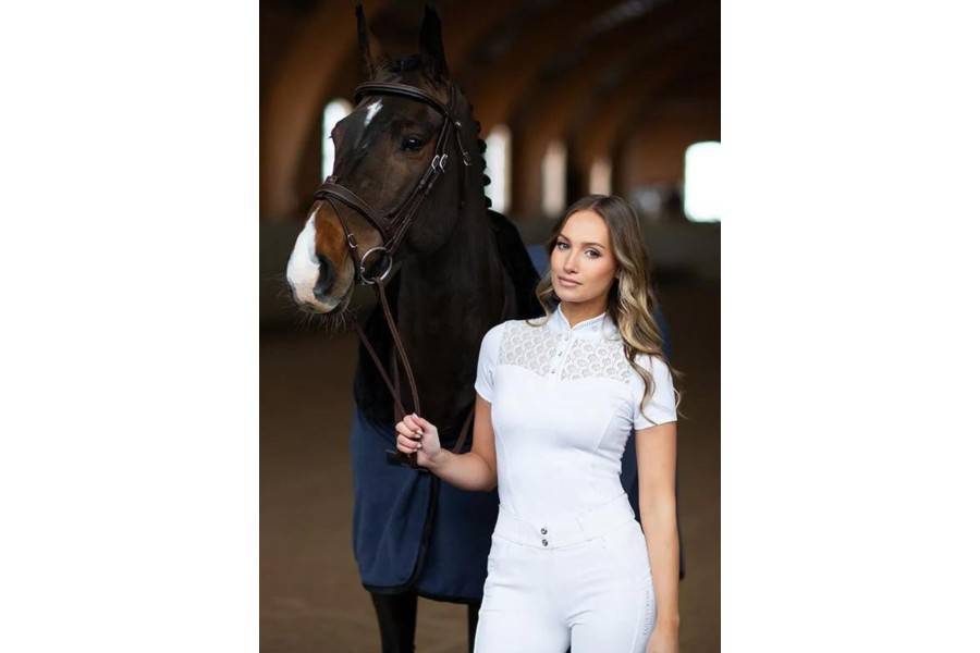 Polo Dona Màniga Curta Equestrian Stockholm Crystal Champion Blanc | Calvet Animals
